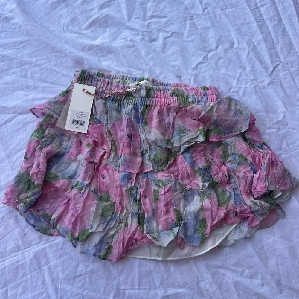 Loveshack Fancy Ruffle Mini Skirt Size Small in Blueberry Frosting $295